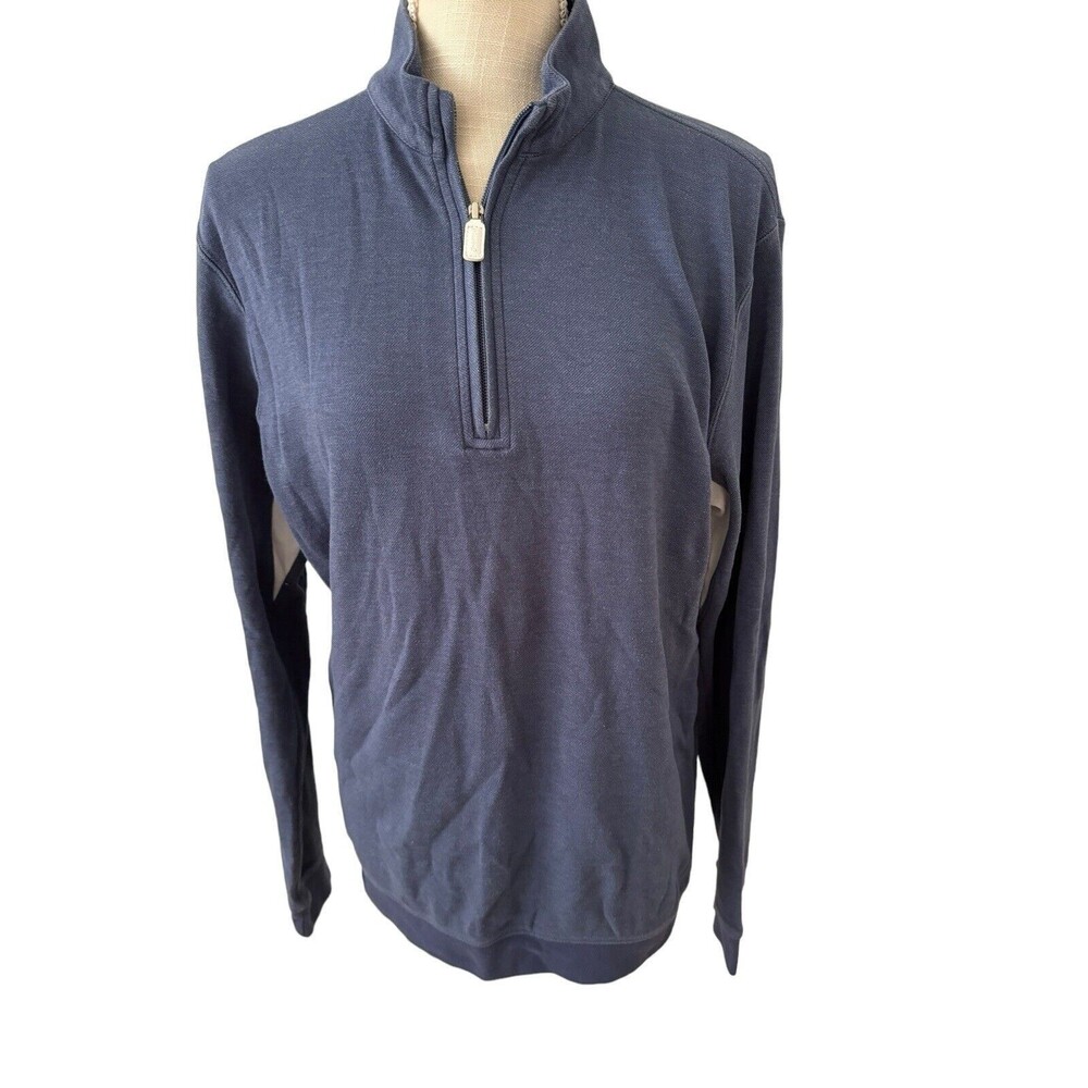 Johnnie-O Men’s Blue And White 1/4 Zip Pullover Sweatshirt Size Small